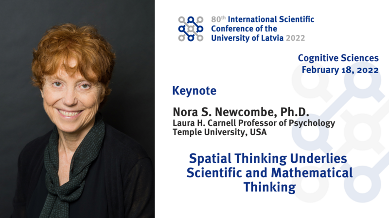 LU 80. starptautiskās zinātniskās konferences kognitīvo zinātņu sekcijā uzstāsies viena no pasaulē vadošajām telpiskās uztveres pētniecēm - profesore Nora Ņūkomba